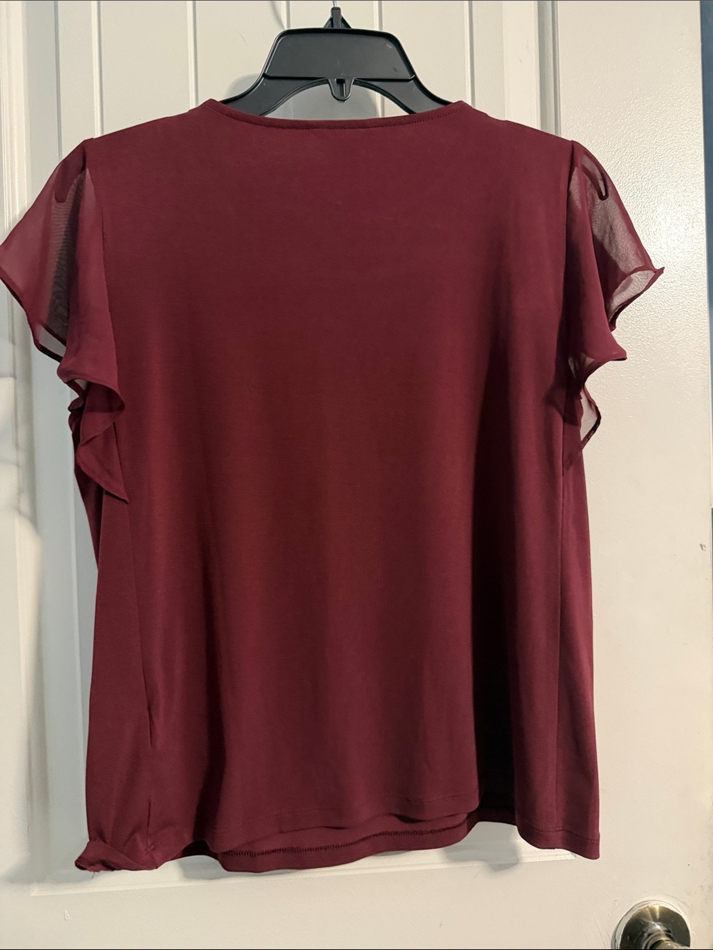 Calvin Klein Burgundy Short-Sleeve Cutout Flutter Blouse - Picture 6 of 6